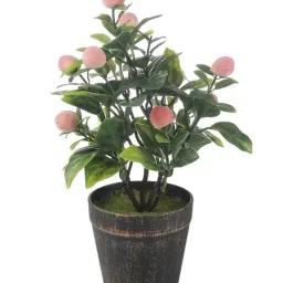 Foliyaj Green & Peach Plastic Artificial Bonsai Tree With Pot image 4