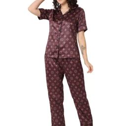 Smarty Pants Brown Satin Printed Shirt With Pyjamas-picture-6