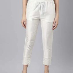 TWIN BIRDS Metallic White Embroidered Pants-1