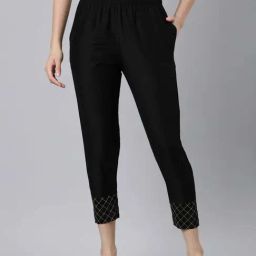 TWIN BIRDS Metallic Black Embroidered Pants-0