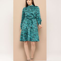 Chemistry Animal Print Satin Finish A-Line Dress-image-32