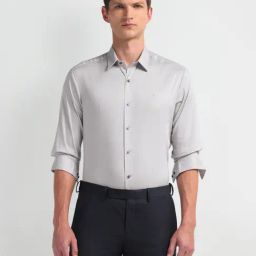 Arrow New York Grey Cotton Slim Fit Shirt-image-102
