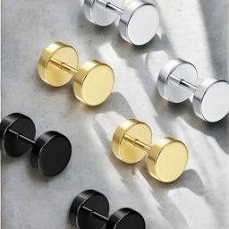OOMPH Combo of 3 Pairs of Stainless Steel Dumb Bell Stud Earrings For Men-20