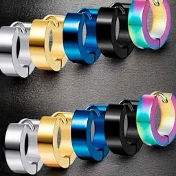 OOMPH Combo of 5 Pairs of Stainless Steel Hoop Earring For Men-29