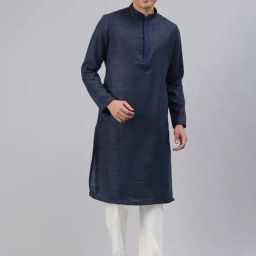 Manthan Dark Blue & White Regular Fit Kurta & Pyjamas Set-image-18