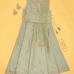 Akkriti by Pantaloons Girls Beryl Green Cotton Embroidery Lehenga Cholis-image-72