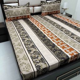 Pure Decor Brown & Grey Floral Queen Bedsheet with 2 Pillow Covers-image-88