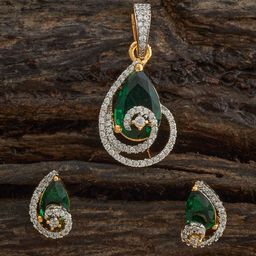 Kushal's Fashion Jewellery Ruby Rhodium Gold-Embellished Bridal Party Zircon Pendant Set-16