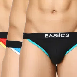 BASIICS by La Intimo Black, Blue & Red Printed Briefs (Pack of 3)-image-76