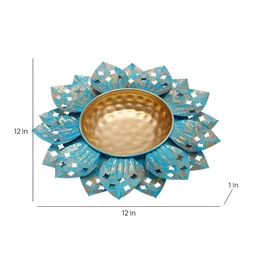 Amaya Decors Blue Metal Flower Cut Urli-image-95