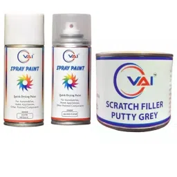 VAI Touch Up Spray Paint Premium Silver Metallic & Gloss Clear ‎225 ml Can Each for Maruti Suzuki Cars with Scratch Filler Putty Grey 200 g, 1 Putty Abrasion Tool, 320 Grits Sandpaper-image-85