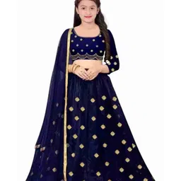 F Plus Fashion Girls Embroidered Thread Work Semi-Stitched Lehenga & Blouse With Dupatta-image-43