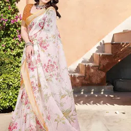Moda Rapido Floral Print Saree with Zari Border-image-72