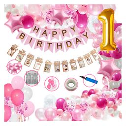 Bubble Trouble Girls Happy Birthday Balloon Banner Decoration Kit Combo Pink - Pack of 62-image-66