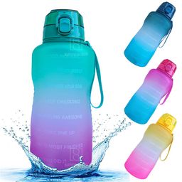 Spanker Motivational Water Bottle Gallon With Time Marker Large Capacity Leakproof Bpa Free Fitness Sports Water Bottle Green Pink  Sstp - 2000 ml-picture-17