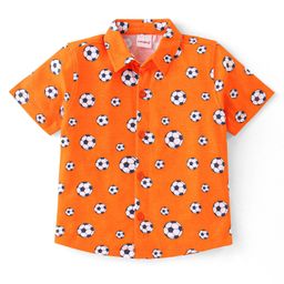 Babyhug 100% Cotton Knit Half Sleeves Regular Shirt with Soccer Ball Print - Orange-image-94