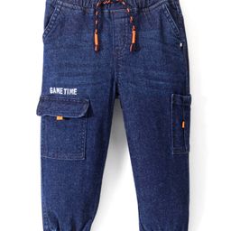 Babyhug Cotton Spandex Full Length Solid Stretchable Jogger with Drawstring - Blue-image-8