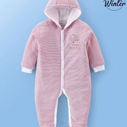 Babyoye Eco Conscious 100% Cotton Full Sleeves Striped Hooded Footed Winter Sleepsuit Text Embroidery - Multicolor-image-41