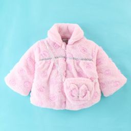 Little Kangaroos Full Sleeves Solid Colored Winter Jacket with Sling Bag - Pink-image-39