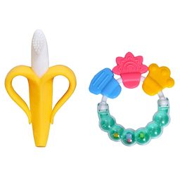 Enorme Silicone Banana Shaped Toothbrush Teether and Round Shape BPA Free Silicone Bell Teether Ring for Babies-2
