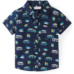 Babyhug Cotton Woven Half Sleeves Camper Van Printed Shirt - Navy Blue-image-8