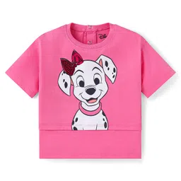babyhug disney Babyhug DisneySingle Jersey Knit Overlaped Half Sleeves T-Shirt With 101 Dalmatians Graphic & Sequins Detailing - Dark Pink-picture-13