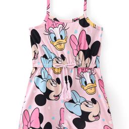 Babyhug Disney Single Jersey Knit Singlet Jumpsuit with Minnie Mouse & Friends Print & Bow Detailing - Pink-image-30