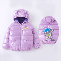 Kookie Kids Full Sleeves Padded Hooded Jacket with Astronaut Patch Detailing - Purple-image-82