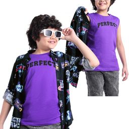 OLLINGTON ST Rayon Woven Full Sleeves Text Printed Shirt with T-Shirt - Purple & Navy Blue-image-8