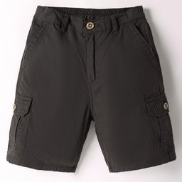 Kookie Kids Cotton Woven Knee Length Solid Color Shorts With Cargo Pockets - Charcoal Grey-image-12