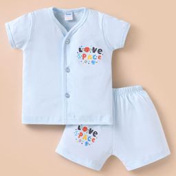 Tango Single Jersey Knit Half Sleeves Shorts Nightsuit with Love Space Text Print - Light Blue-image-75