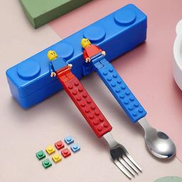 Elecart Kids Cutlery Set BPA-Free Stainless Steel Spoon & Fork with Lego Building Block Design | Baby Feeding Utensils for Toddlers | Educational Tableware for Lunch Box, Picnic (324 Months)-10