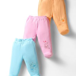 Zero Sinker Woven Bootie Leggings with Animal Print Pack of 3 - Light Orange Pink & Light Blue-image-79