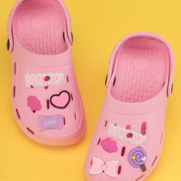 Yellow Bee Solid Clogs With Lollipops & Hearts Charms - Pink-image-95