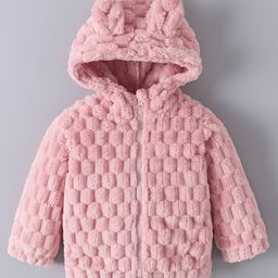 Mark & Mia Full Sleeves Hooded Fur Winter Jacket With Ear Applique - Dark Pink-image-2