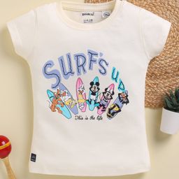 Biskid Sinker Knit Mickey & Friends Featuring Half Sleeves Characters Printed Top - Cream-image-36