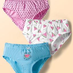 Kookie Kids India Cotton Knit Panties With Tropical Theme Print Pack Of 3 - White Light Blue & Pink-image-36