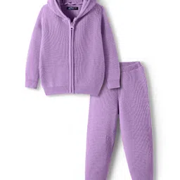 Pine Kids Knit Full Sleeves Solid Color Front Open Hooded Sweater Set - Lavender-picture-26
