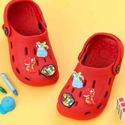 Yellow Bee Backpack & Dinosaur Applique Detailed Perforated Slingback Clogs - Red-picture-27