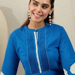 Indo Era Women Printed Pleated Pure Cotton Kurta with Trousers-picture-49