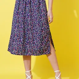 FebQ Floral Printed A-Line Midi Skirt-image-40