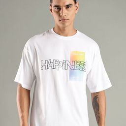 Mast & Harbour Typography Printed Round Neck Pure Cotton Oversized T-shirt-picture-3