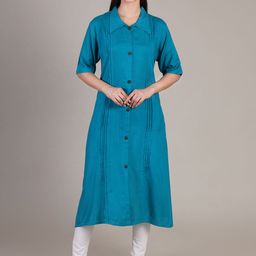 DELIS Self Design Shirt Collar A-Line Kurta-19