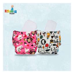chinmay kids Chinmay Cute Prints Freesize, Reusable Washable Adjustable Snap Buttons Cloth Diaper with Wet Free Insert Pads Pack of 2 (Color & print May Vary) image 2