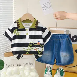 INCLUD Boys Striped Polo Collar T-shirt With Shorts-image-80