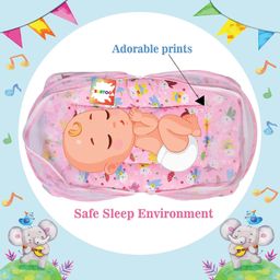 Kwitchy New Born Baby Bedding Set Mattress with Mosquito Net -Pink image 4
