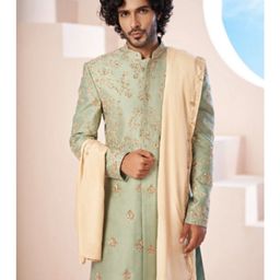HILO DESIGN EmbroideredAurelin Sherwani Set-image-59