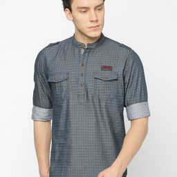 The Indian Garage Co Men Grey Woven Design Straight Kurta-image-53