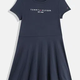 Tommy Hilfiger Girls Brand Logo Embroidered Pure Cotton A-Line Dress-picture-32