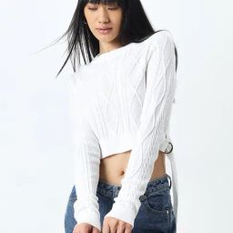 Nuon by Westside White Knit-Textured Sweater-image-56
